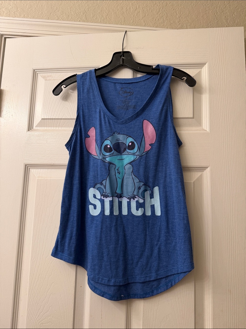 Disney Blue Stitch Graphic Tank with Pink Ear Accents